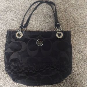 Black Coach Shoulder Bag with Blue Inside Lining